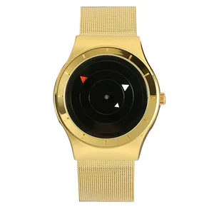 Paidu relógio de pulso dourado, relógio giratório masculino triangular de aço inoxidável pulseira de malha dourada esportivo moderno e criativo quartzo