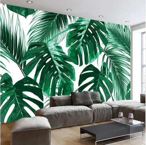 3D Modern Hand Painted Jungle Tropical Rainforest Banana Leaves Wall Mural