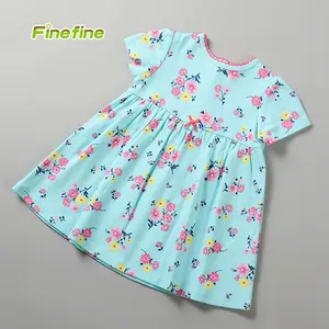 China Made Summer Kid Clothing Knitted Cotton Allover Printed Flower Girl Dress