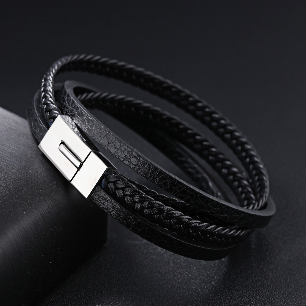 En gros En Acier Inoxydable Fermoir Magnétique 4 Multicouche Tressé En Cuir Bracelet