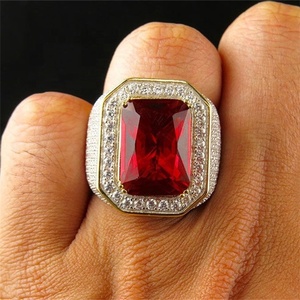 Anillo para hombre, anillo clásico de Color dorado para hombre, anillo Vintage para hombre, piedra roja, CZ, Dubai, anillos de lujo, joyería de moda para fiesta, Cuadrado Punk de Size8-12 - Product Image 4