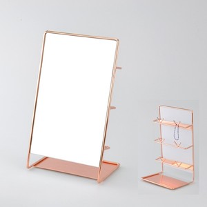 Miroir Rectangle Contemporain de Marque avec Ornements Crochets Or Rose Utilisation Cosmétique - Product Image 1