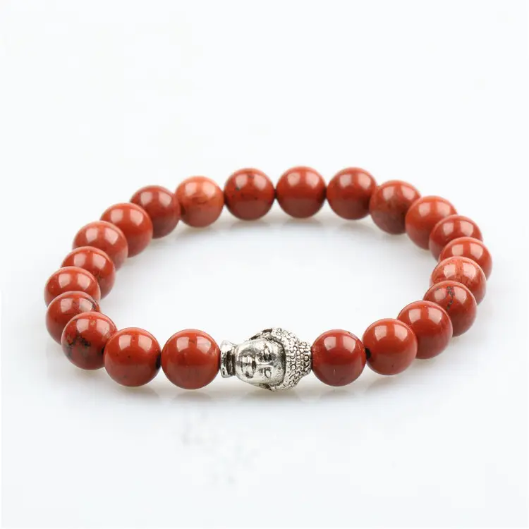 Großhandel fantastische Männer Schmuck natürliche rote Stein perlen Buddha Kopf Charme elastischen Armband