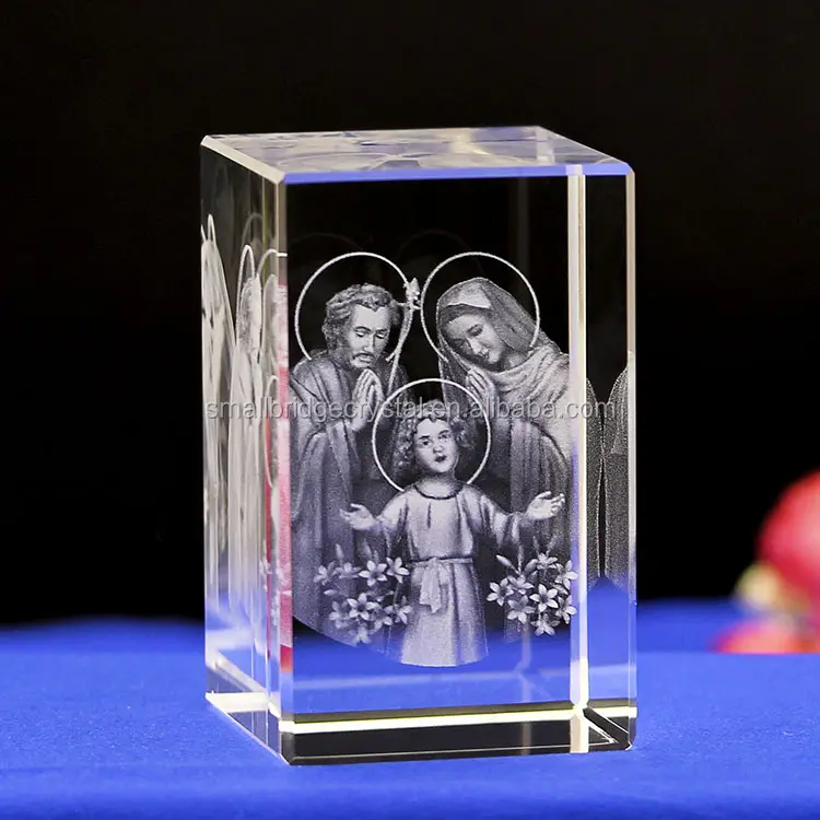 Recuerdo grabado de la Santa Familia religión Dios 3D cristal regalos religiosos