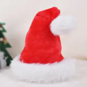 Traditional Red and White Christmas Santa Hat Adult Size LED Party Supplies made of Felt and Fabric for Xmas Parties