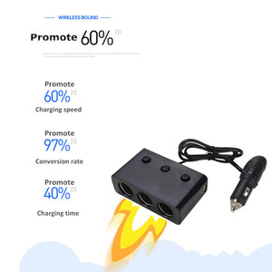 Nhanh chóng iPhone 120W sạc nhanh 3.0 kép USB + 3 ổ cắm thuốc lá nhẹ hơn 12-24V xe Adapter - Product Image 4