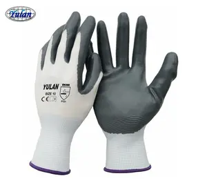 Nylon Gloves 13G White Knitted Liner Coated Grey Nitrile Palm Gloves 13 Gauge Knitted Nylon Coated Nitrile On Palm Gloves