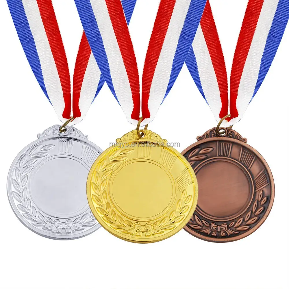 Medallas de premio de Bronce dorado y plateado, medallas de ganador de estilo deportivo oro plata bronce con cinta