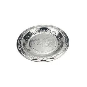 豪华不锈钢餐盘大尺寸厨房卷圆形金属餐盘不锈钢餐盘