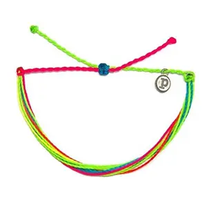 Color Wax Coated Polyester Slip Knot Bracelets Custom logo custom color Stainless steel pendant Wax rope woven bracelets