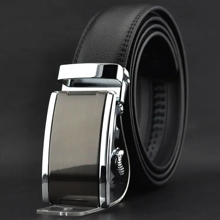 btu1208 Black Men Dress Ratchet Automatic Buckle Leather Belt without Hole