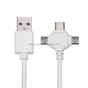 USB 2.0 Quick Charge And Data With Type C Micro USB White 3 In 1 Usb Cable