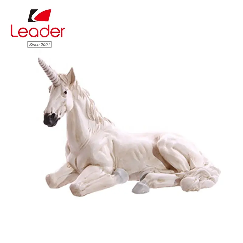 Estatua de unicornio de poliresina única, figura de caballo de belleza blanca