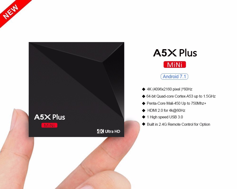 Kodi 17.1 USB 3.0 RK3328 TV Boîte A5X Plus Android 7.1 TV Box Quad Core 1G RAM 8G ROM soutien 4 K