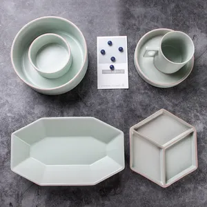 New korea style factory stocked dinnerware sets home/hotel/restaurant high quality porcelain green glazed dinner set