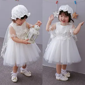 China Hohe Qualität Baby Kleidung 0-3 Monate Baby Mädchen Chiffon Kleid Mit Schal