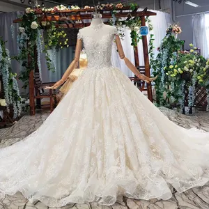 HTL576 Свадебные платья для невесты индивидуальный дизайн с бусинами с высоким воротом мусульманское свадебное платье