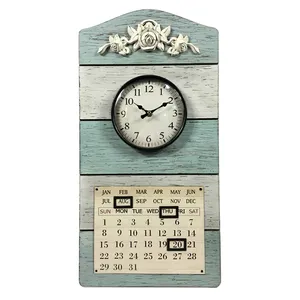 Ornamental wood wall clock with Calendar Old hang act