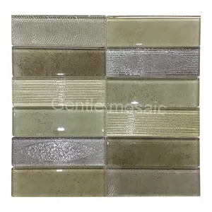 Modern design wall decoration 6mm brown texture surface strip glass mosaic tile