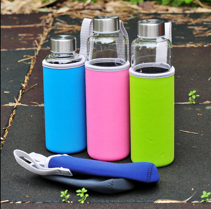 KC-08623 Glass Water Bottles 16 oz, Stainless Steel lid glass water bottle borosilicate