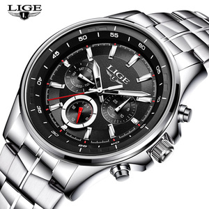 LIGE Multi-funtion <span class=keywords><strong>uomo</strong></span> Orologi Fashion Business Orologio Al Quarzo Uomini <span class=keywords><strong>Acciaio</strong></span> Pieno <span class=keywords><strong>Uomo</strong></span> <span class=keywords><strong>Cronografo</strong></span> - Product Image 2