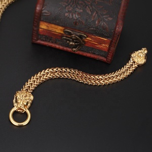 Bracciale a catena con testa di leone in acciaio inossidabile 316L color oro stile punk, gioielli da uomo - Product Image 3
