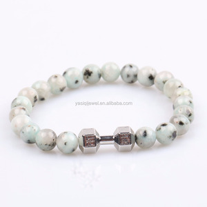 Hommes bracelets 8mm gris jesper naturel pierre perles bracelets fitness bijoux dumbell pierres précieuses bracelet - Product Image 5