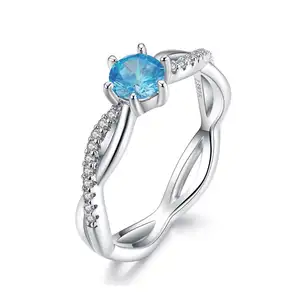 BAGREER SCR547 Sapphire Charming China Diamond Cut 925 Silver Twist Royal Blue Cz Crystal Gemstone Rings Platinum Plated
