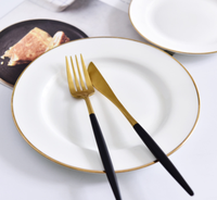 Ensemble d'assiettes rondes en or fin,, pour gâteau, desserts en porcelaine