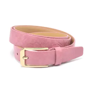 Carosung Wholesale Custom Pink Microfiber Vegan Leather Women Belt Fashion in 25mm Gold Pin Buckle