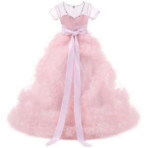 Abiti da ballo Boutique per bambine vestito rosa per bambini festa di nozze volant abiti di Tulle per bambine vestiti senza schienale - Product Image 2