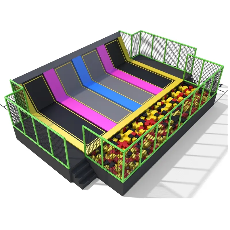 Commercial indoor trampoline park with bungee trampoline