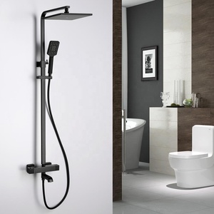 10 pouces <span class=keywords><strong>Grand</strong></span> Pommeau de Douche Noir Mat Ensembles de Douche avec Thermostatique Pluie - Product Image 1