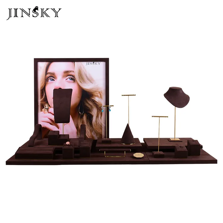 JINSKY luxus metall mikrofaser schmuck ring neck anhänger ohrring display aussteller fenster schaufenster