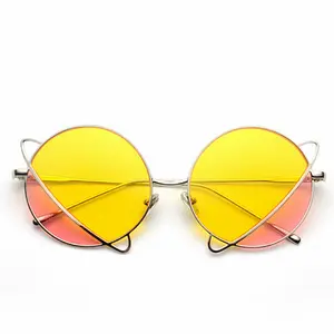 Wholesale Unique Planet Shaped Sun Glasses Women Double Color Lens UV400 Eyewear Ladies Metal Round Sunglasses