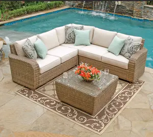 Manufacturer sells outdoor wicker L-shaped sofa combination with high-quality rattan sofa bed