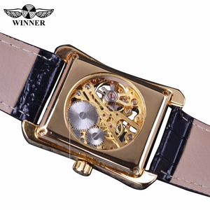 Top Brand trasparente custodia dorata di lusso Casual Design marrone <span class=keywords><strong>cinturino</strong></span> in <span class=keywords><strong>pelle</strong></span> orologi da uomo di lusso meccanico scheletro <span class=keywords><strong>orologio</strong></span>