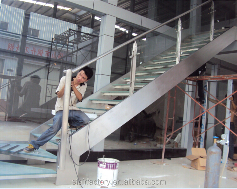 Современная Стальная Лестница стеклянные лестницы, многослойное закаленное стекло TreadTS-318