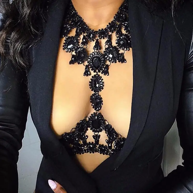 2019 Hot Selling Thin Sexy Black bra Chain Crystal Jewelry Body Chain Big Brand Body Chain For Women