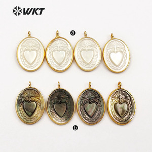Cangkang Alami WT-JP055 dengan Liontin Pola Misterius untuk Wanita Pembuatan Kalung Bentuk Oval Liontin Cangkang Laut Bezel Emas - Product Image 3