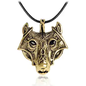 Hange pendant charm wolf  necklace norse wolf head necklace vikings Huilin Jewelry original animal jewelry wolf head nickel-free