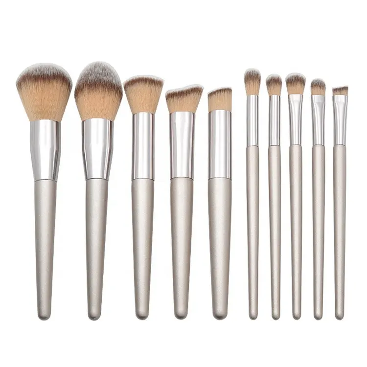 10Pcs Cosmetic Make Up Brush Silver Color Makeup Brushes Set