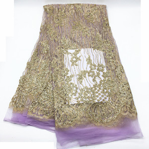 Haute qualité + perles poudre d'or <span class=keywords><strong>tissus</strong></span> de dentelle africaine ASO EBI joli filet français broderie Tulle dentelle tissu pour nigérian Dres J029 - Product Image 5