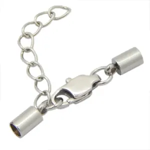 1.2mm/1.6mm/2.2mm/2.6mm/4mm/5mm/6mm fashion Stainless steel end cap with extend chain and lobster clasp for leather cord