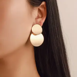 Free sample Vintage stereoscopic double round metal brushed earrings