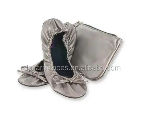 Soft Grey foldable shoes for women customized flat with purse bag