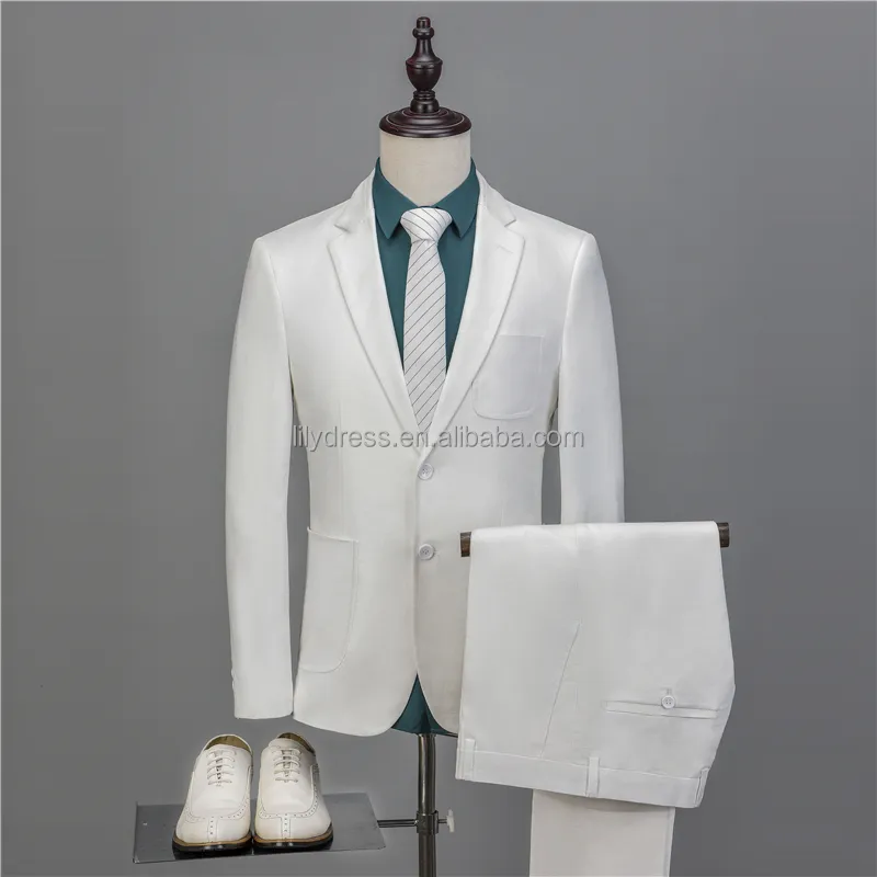 เสื้อโค้ทกางเกงดีไซน์ล่าสุดของผู้ชาย,เสื้อสูทเจ้าบ่าวทำตามสั่งผ้าลินินสีขาวสองกระดุม2ชิ้นกางเกง Terno ทรงสลิมฟิตปี NA55