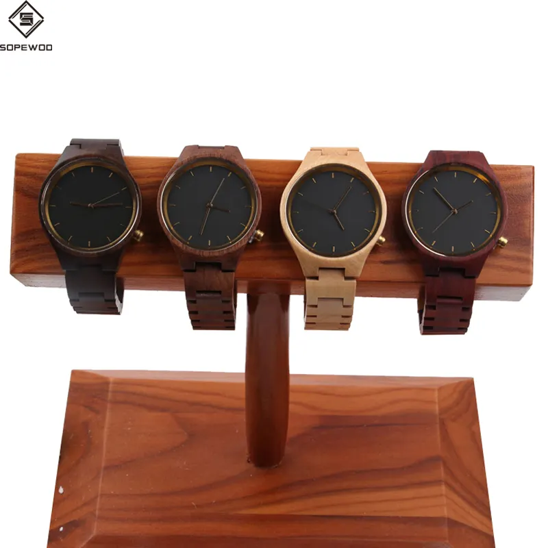 SOPEWOD High Quality Charming Custom Logo Mens Gift Maple Walnut Red Black Sandalwood Wooden Watches With Pin Tool