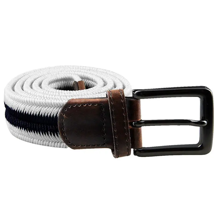 Elastic Belt Fashion Adjustable Textured Polyester Women's Woven Elastic Belt With Leather Loop