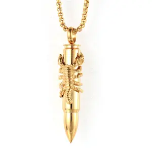 Wholesale american jewelry stainless steel gold scorpion bullet necklace for men